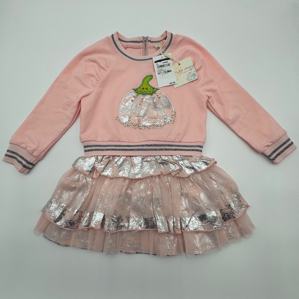 NWT Truly Me Dress Pumpkin Foil Ruffle Tiered Tutu Girls 3T Blush Thanksgiving